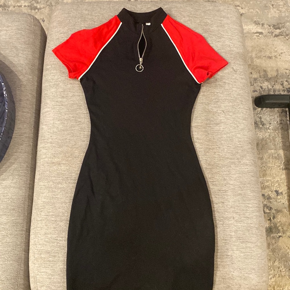 High zipper neck skin tight dress